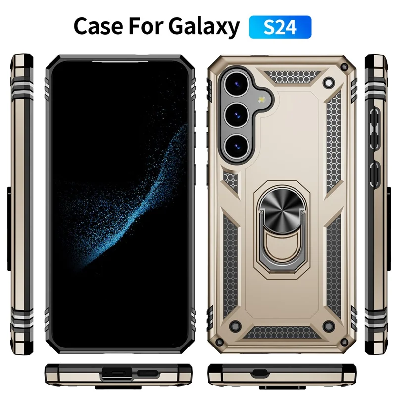 Per Samsung Galaxy S24+ Custodia in TPU+PC Cover per telefono con anello supporto - Oro