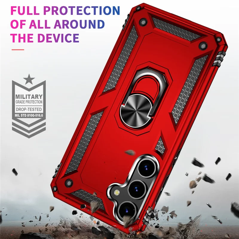 For Samsung Galaxy S24+ Case TPU+PC Phone Cover with Ring Kickstand - Red