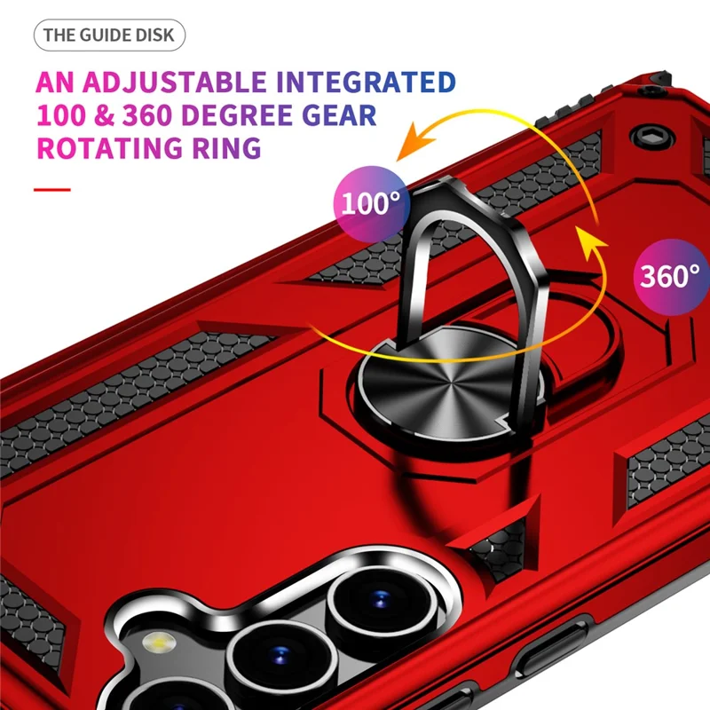 For Samsung Galaxy S24+ Case TPU+PC Phone Cover with Ring Kickstand - Red