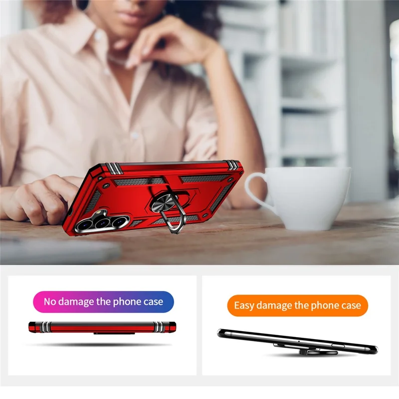 For Samsung Galaxy S24+ Case TPU+PC Phone Cover with Ring Kickstand - Red