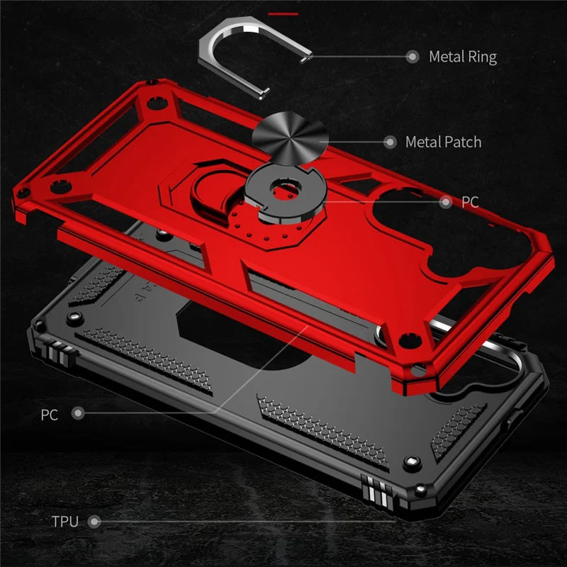 For Samsung Galaxy S24+ Case TPU+PC Phone Cover with Ring Kickstand - Red