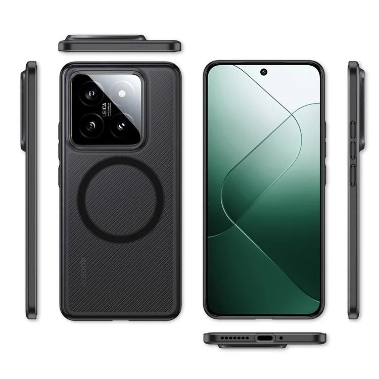 Funda magnética para teléfono Xiaomi 14 Pro, carcasa rígida de PP minimalista - Negro