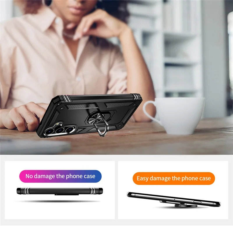 Для Samsung Galaxy S24 чехол ударопрочный PC+TPU Подставка Защитник телефона - Черный