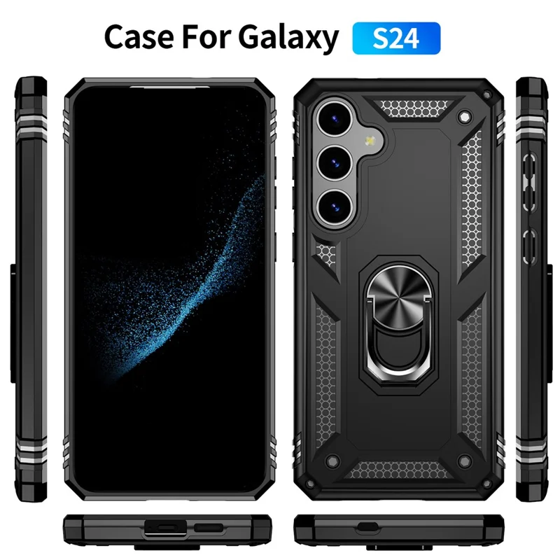 Для Samsung Galaxy S24 чехол ударопрочный PC+TPU Подставка Защитник телефона - Черный