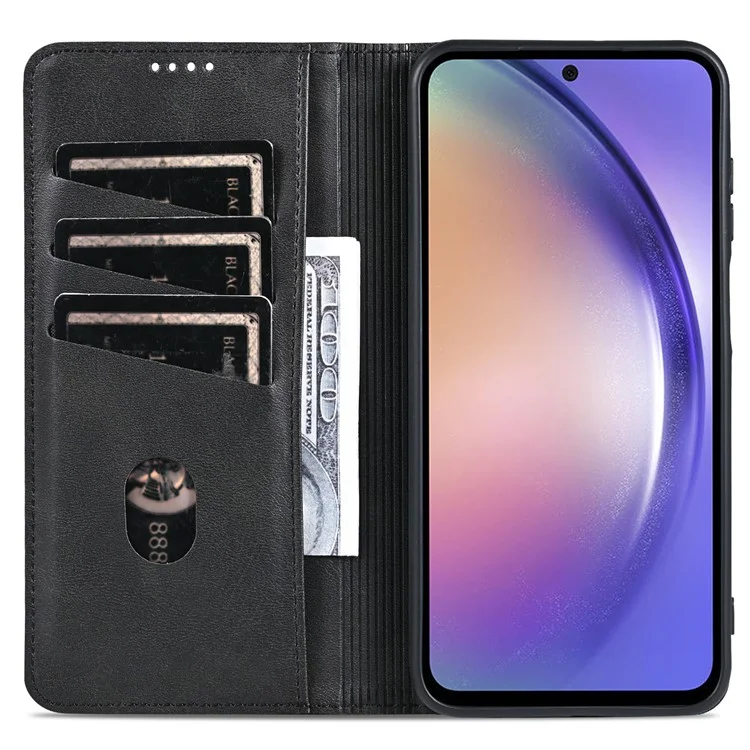 AZNS For Samsung Galaxy A15 4G Case PU Leather Magnetic Suction Wallet Phone Shell Cover - Black