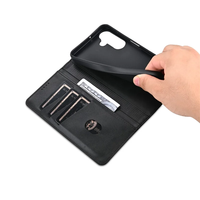 AZNS For Samsung Galaxy A15 4G Case PU Leather Magnetic Suction Wallet Phone Shell Cover - Black