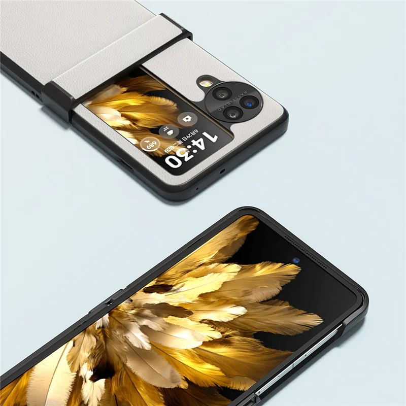 ABEEL Per Oppo Find N3 Flip 5G Custodia Pelle Bovina Autentica + Protezione Cerniera PC Cover Telefono - Bianco