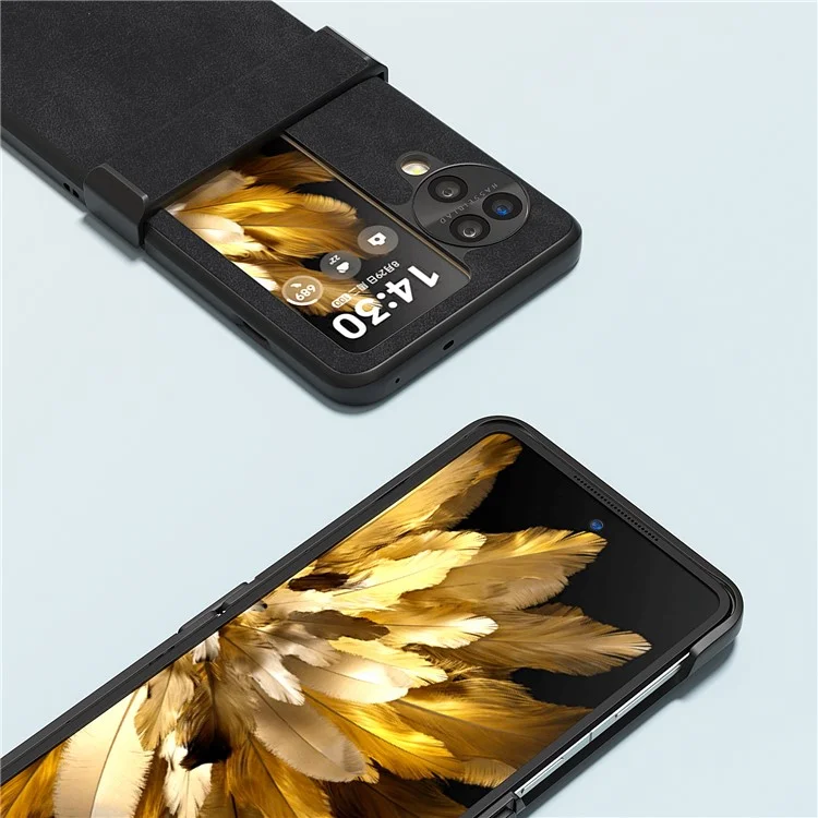 ABEEL Für Oppo Find N3 Flip 5G Hülle Scharnier Design Leder+PC Klapptelefonhülle - Schwarz
