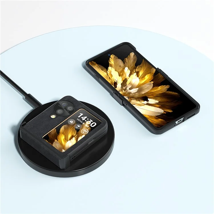 ABEEL Für Oppo Find N3 Flip 5G Hülle Scharnier Design Leder+PC Klapptelefonhülle - Schwarz
