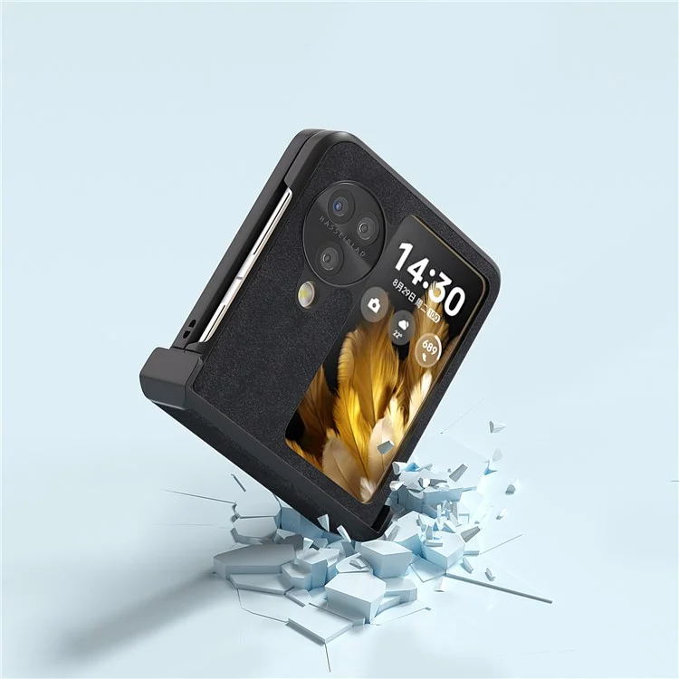ABEEL Für Oppo Find N3 Flip 5G Hülle Scharnier Design Leder+PC Klapptelefonhülle - Schwarz
