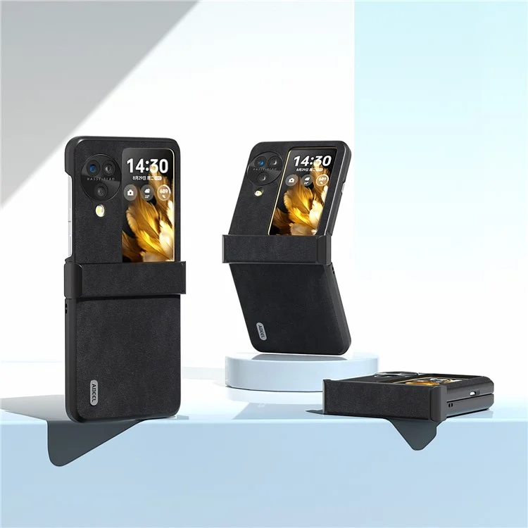 ABEEL Für Oppo Find N3 Flip 5G Hülle Scharnier Design Leder+PC Klapptelefonhülle - Schwarz