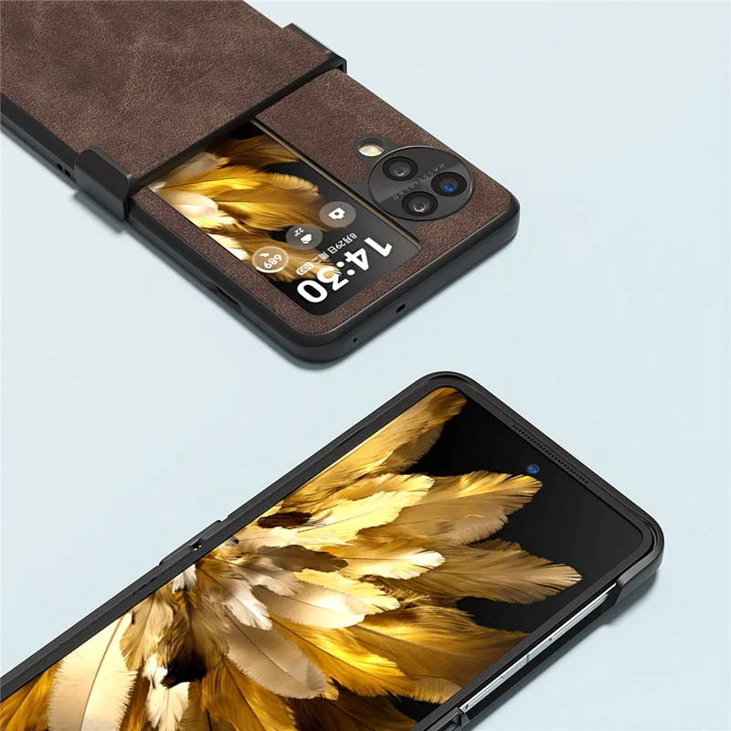 ABEEL voor Oppo Find N3 Flip 5G hoesje Scharnierontwerp Leder+PC Vouwtelefoonhoes - Koffie