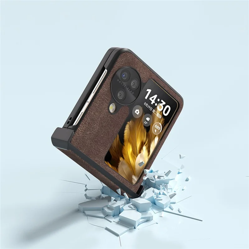 ABEEL voor Oppo Find N3 Flip 5G hoesje Scharnierontwerp Leder+PC Vouwtelefoonhoes - Koffie