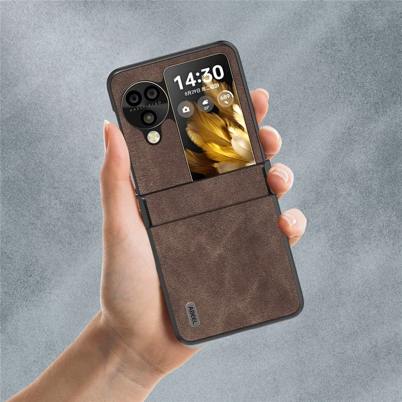 ABEEL voor Oppo Find N3 Flip 5G hoesje Scharnierontwerp Leder+PC Vouwtelefoonhoes - Koffie
