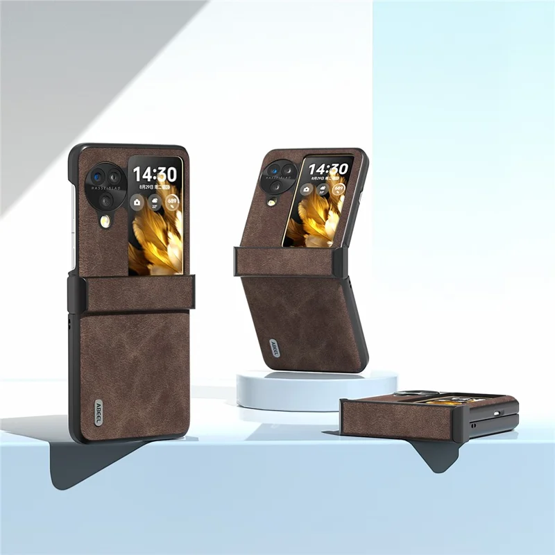 ABEEL voor Oppo Find N3 Flip 5G hoesje Scharnierontwerp Leder+PC Vouwtelefoonhoes - Koffie