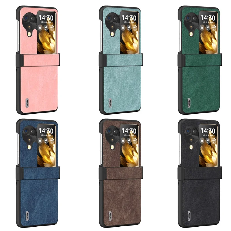 ABEEL voor Oppo Find N3 Flip 5G hoesje Scharnierontwerp Leder+PC Vouwtelefoonhoes - Koffie