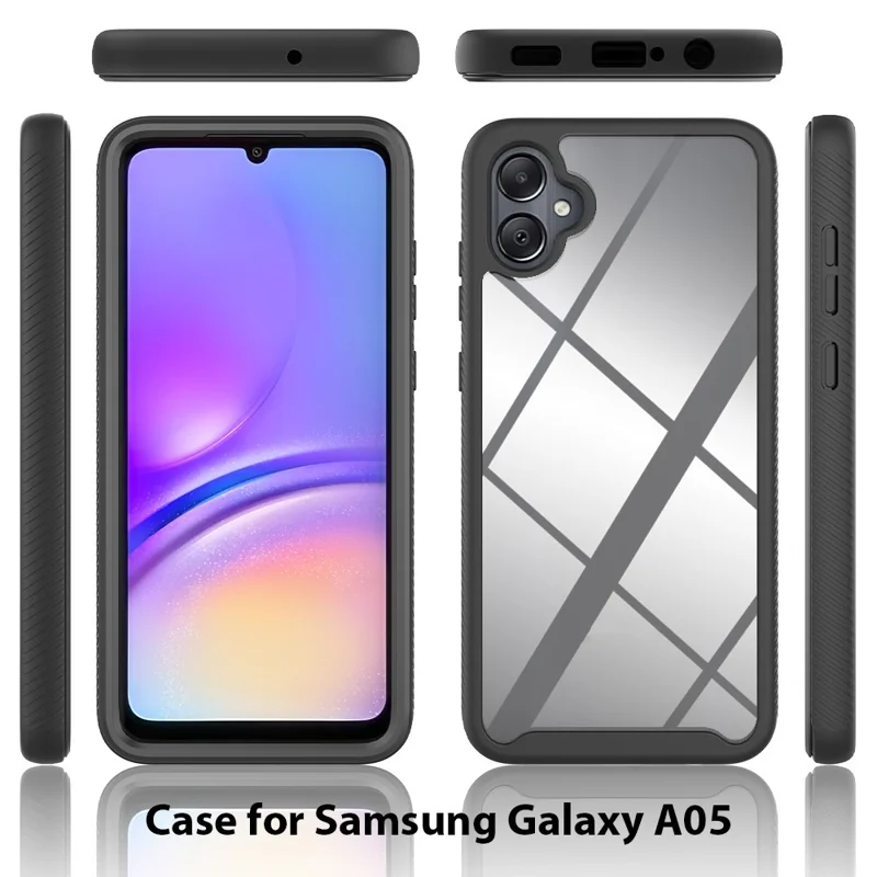 Per Samsung Galaxy A05 4G Case Protezione a tre strati Custodia per telefono con pellicola protettiva PET - Blu scuro