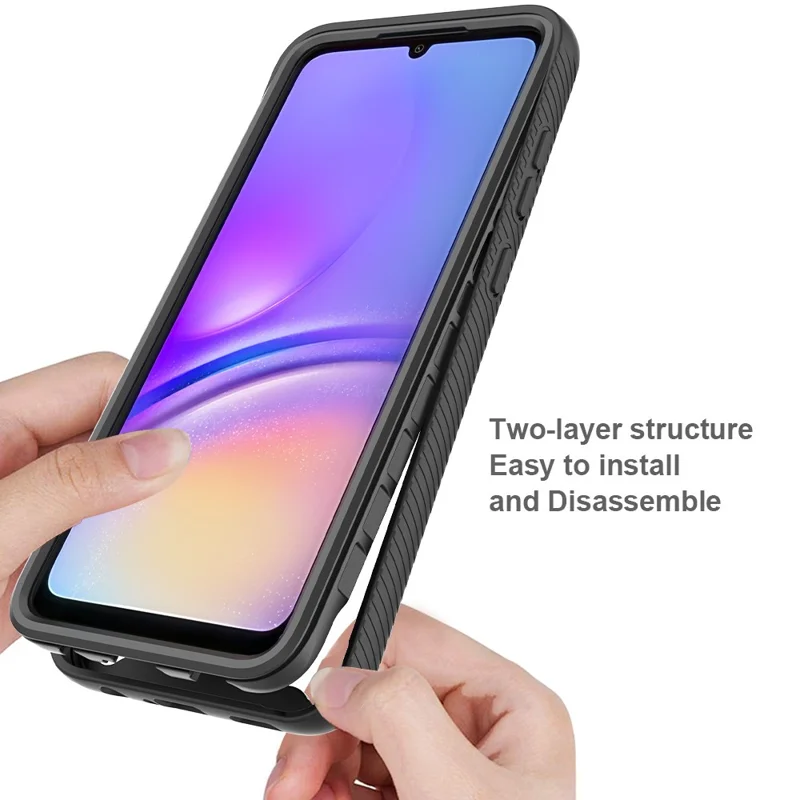 Per Samsung Galaxy A05 4G Case Protezione a tre strati Custodia per telefono con pellicola protettiva PET - Blu scuro