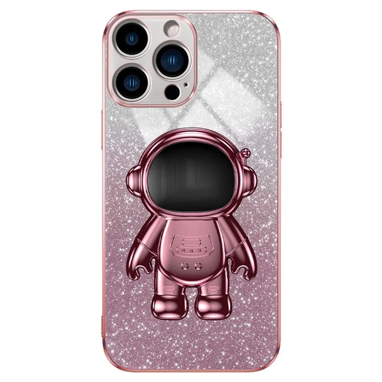 Funda para iPhone 13 Pro Case Glitter Powder Electroplating Astronaut Kickstand PC+TPU - Rosa