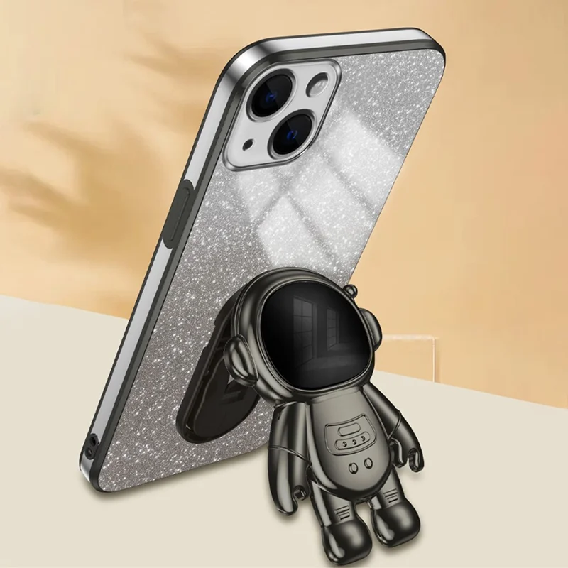 For iPhone 14 Plus Case PC+TPU Phone Cover Back Shell with Astronaut Kickstand - Black