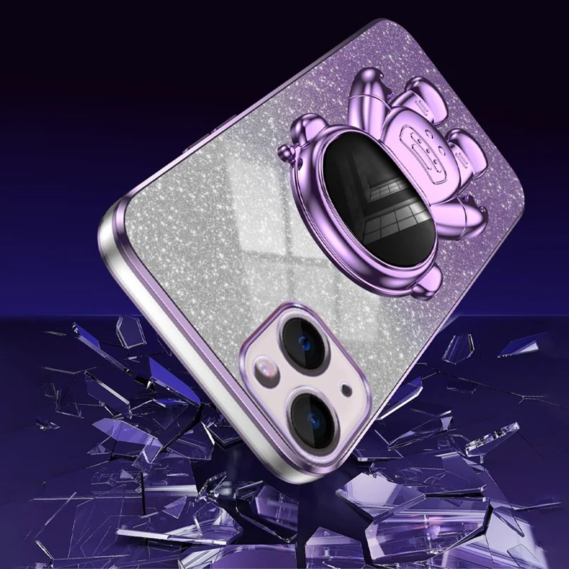 For iPhone 14 Plus Case PC+TPU Phone Cover Back Shell with Astronaut Kickstand - Purple