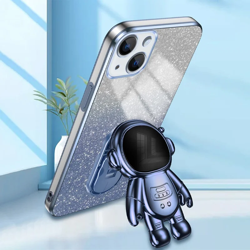 For iPhone 14 Cover Astronaut Kickstand PC+TPU Anti-drop Cell Phone Case - Blue