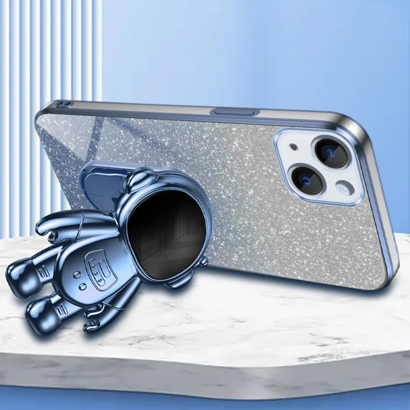 For iPhone 14 Cover Astronaut Kickstand PC+TPU Anti-drop Cell Phone Case - Blue