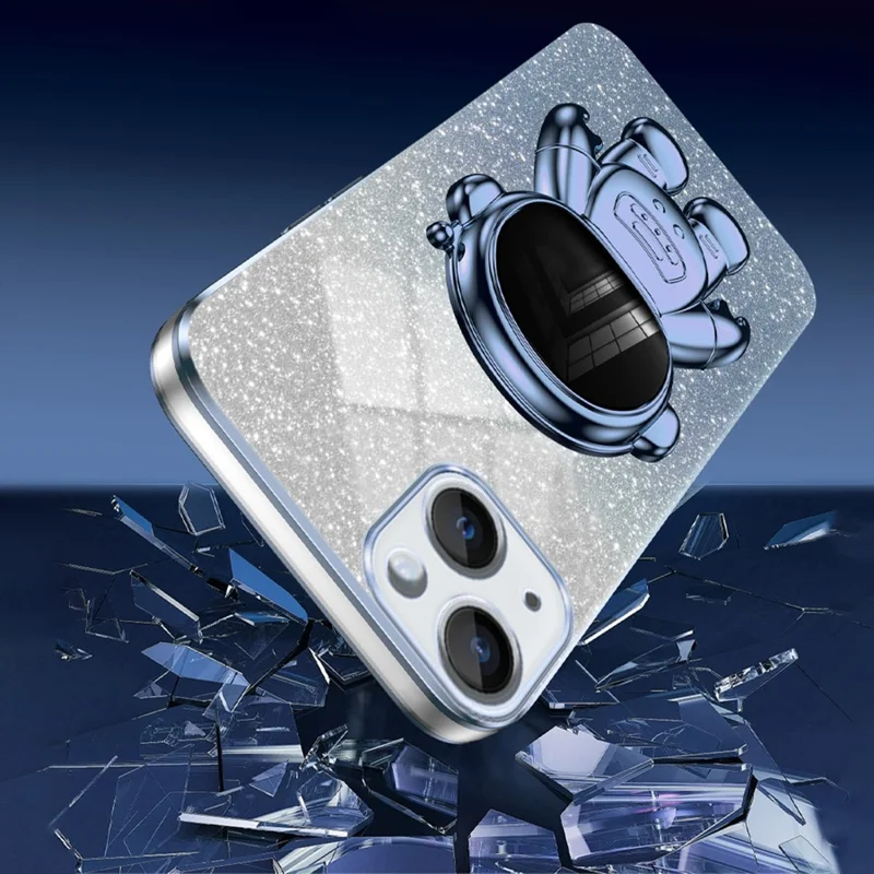 For iPhone 14 Cover Astronaut Kickstand PC+TPU Anti-drop Cell Phone Case - Blue