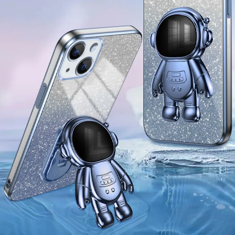 For iPhone 14 Cover Astronaut Kickstand PC+TPU Anti-drop Cell Phone Case - Blue