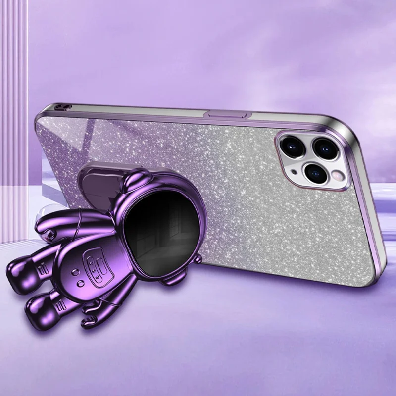 For iPhone 11 Pro Case Anti-Scratch Kickstand PC+TPU Cell Phone Cover - Purple