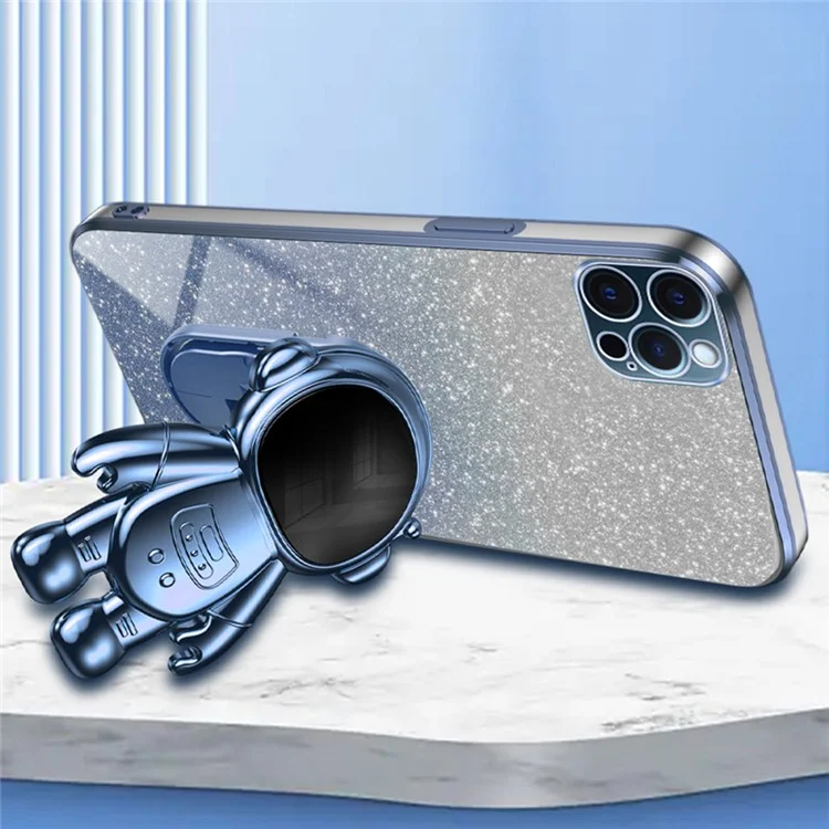 Блестящий декоративный порошковый чехол для iPhone 12 Pro с подставкой, PC+TPU чехол для телефона - синий