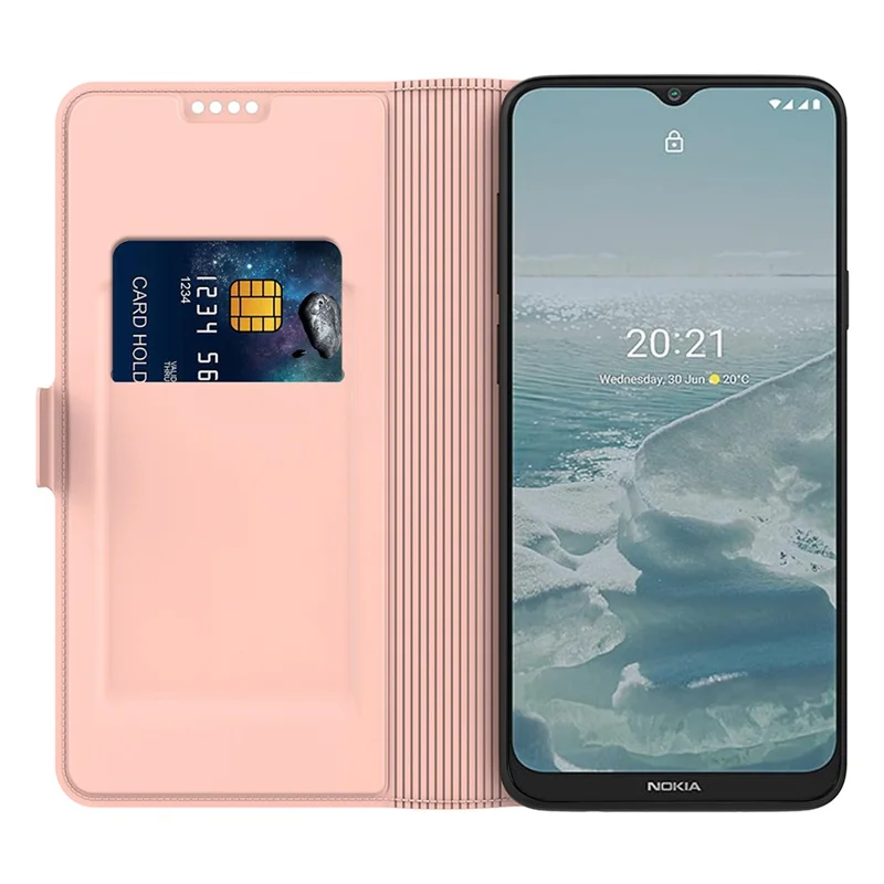 For Nokia C210 Leather Case Card Slot Stand Phone Cover - Rose Gold