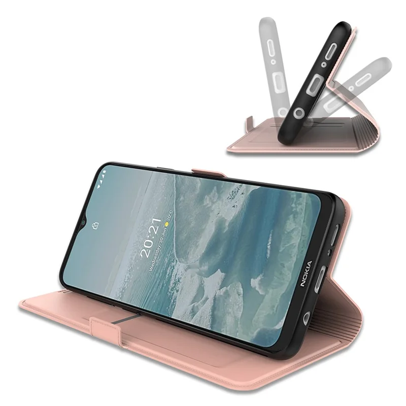 For Nokia C210 Leather Case Card Slot Stand Phone Cover - Rose Gold