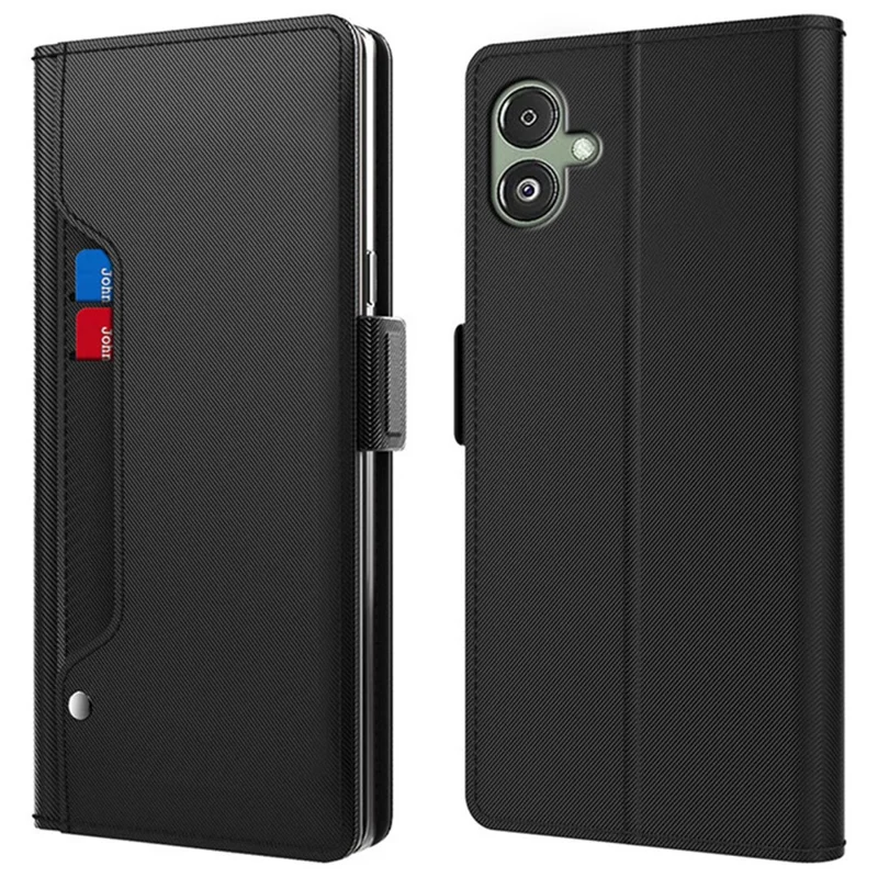 For Samsung Galaxy A05 4G Case PU Leather Phone Cover with Mirror and Card Slot - Black