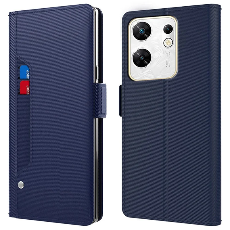 Capas para Celular Infinix Zero 30 4G Capa com Espelho Embutido Suporte para Cartão de Couro - Azul