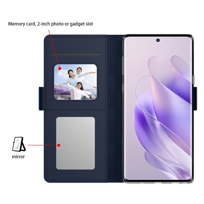 Capas para Celular Infinix Zero 30 4G Capa com Espelho Embutido Suporte para Cartão de Couro - Azul
