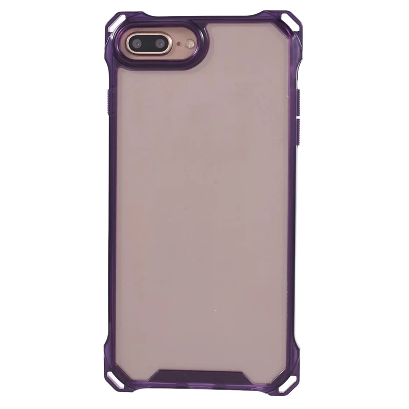 Para iPhone 7 Plus / 8 Plus / 6 Plus / 6s Plus Carcasa Cuatro Esquinas Anti-Caída Cubierta de Teléfono - Púrpura Transparente