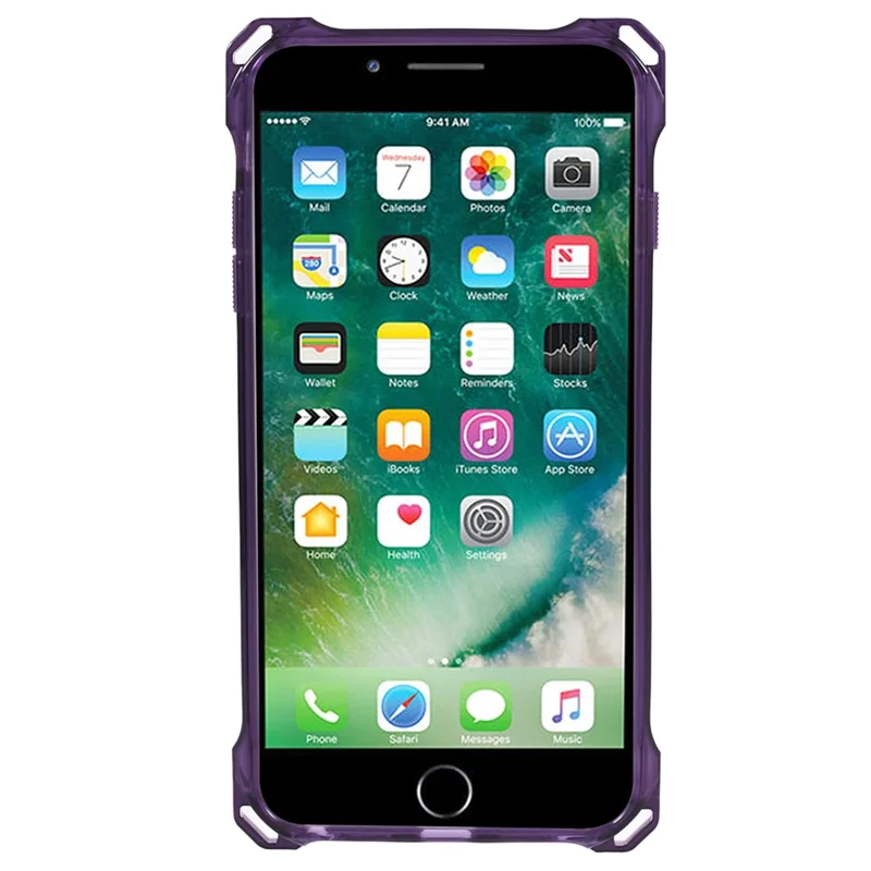 Para iPhone 7 Plus / 8 Plus / 6 Plus / 6s Plus Carcasa Cuatro Esquinas Anti-Caída Cubierta de Teléfono - Púrpura Transparente