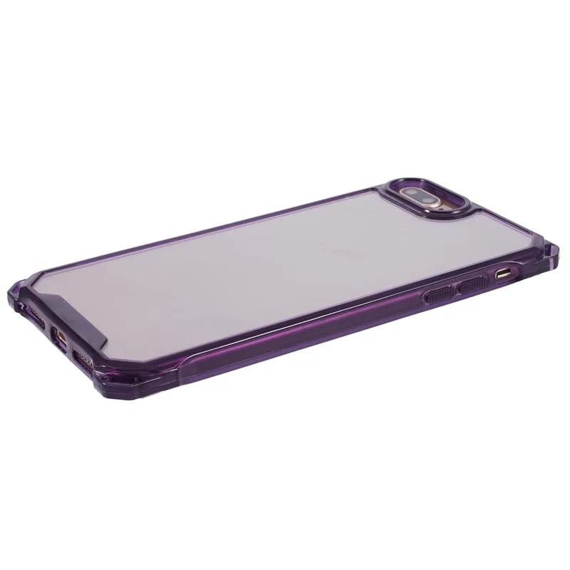Para iPhone 7 Plus / 8 Plus / 6 Plus / 6s Plus Carcasa Cuatro Esquinas Anti-Caída Cubierta de Teléfono - Púrpura Transparente