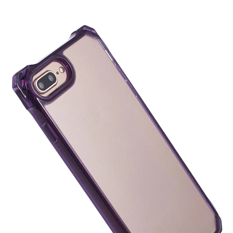 Para iPhone 7 Plus / 8 Plus / 6 Plus / 6s Plus Carcasa Cuatro Esquinas Anti-Caída Cubierta de Teléfono - Púrpura Transparente