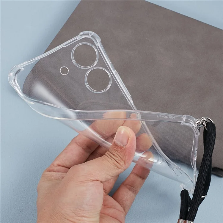 For Xiaomi Redmi 13C 4G / Poco C65 4G Case TPU Drop-resistant Phone Back Cover with Lanyard - Transparent