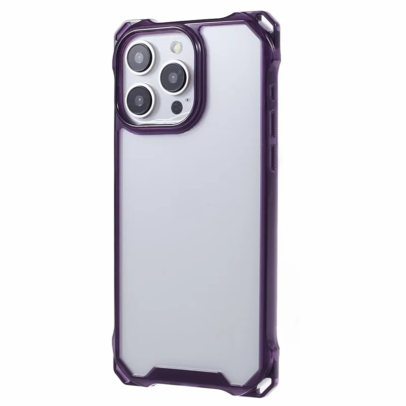For iPhone 14 Pro Max Phone Case Reinforced Corner Protective Cover (Big Rear Lens Hole) - Transparent Purple