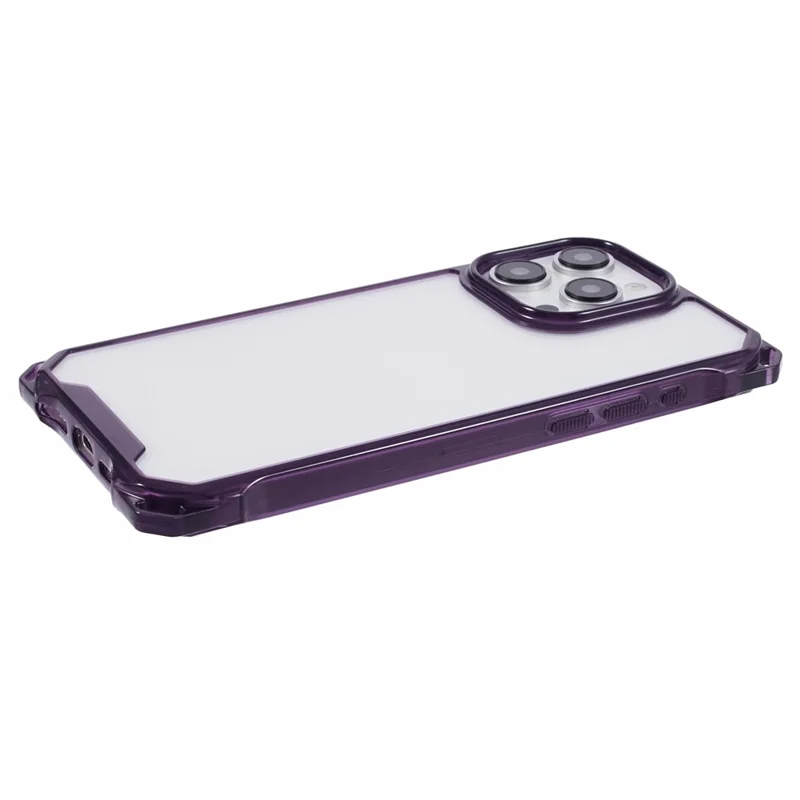 For iPhone 14 Pro Max Phone Case Reinforced Corner Protective Cover (Big Rear Lens Hole) - Transparent Purple