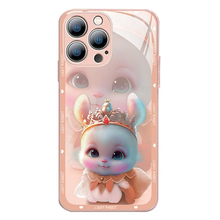 For iPhone 15 Pro Cell Phone Cases Princess Rabbit Tempered Glass+TPU Anti-drop Cover - Pink