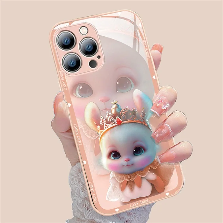 For iPhone 15 Pro Cell Phone Cases Princess Rabbit Tempered Glass+TPU Anti-drop Cover - Pink