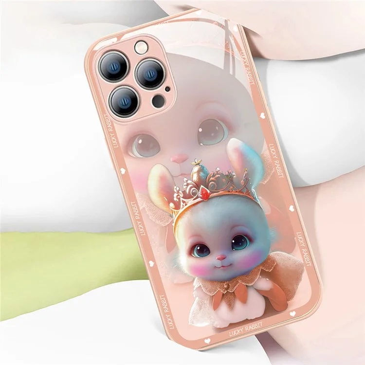 For iPhone 15 Pro Cell Phone Cases Princess Rabbit Tempered Glass+TPU Anti-drop Cover - Pink