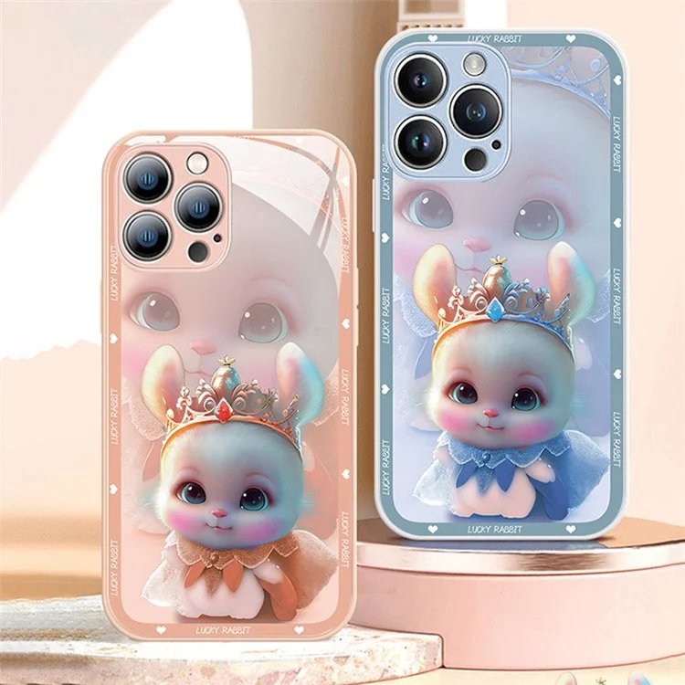 For iPhone 15 Pro Cell Phone Cases Princess Rabbit Tempered Glass+TPU Anti-drop Cover - Pink