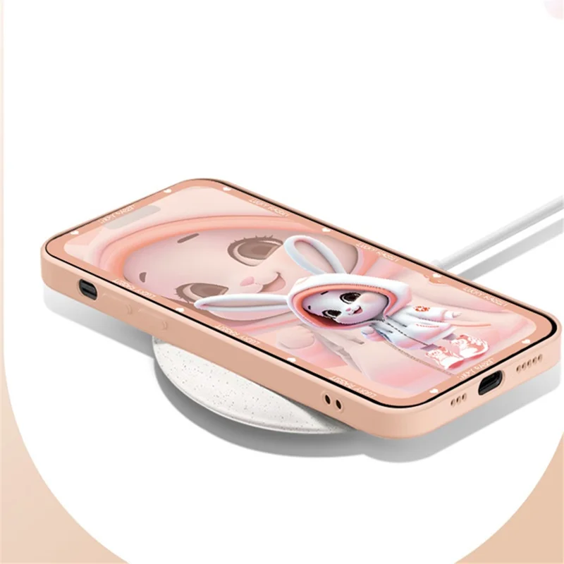 For iPhone 15 Pro Max Cell Phone Cases Cute Rabbit Printed Built-in Lens Film Anti-drop Cover - Silver