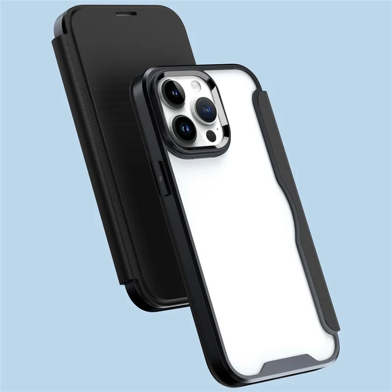 For iPhone 14 Pro Cell Phone Cases TPU+Acrylic+PU RFID Blocking Card Holder Cover - Purple