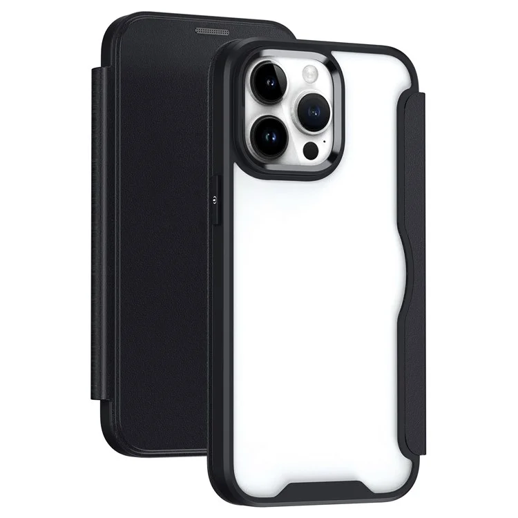 Para Iphone 13 Pro 6.1 Pulgadas Cajones de Teléfono Celular PU Leather+tpu+portada de la Tarjeta Acrílica - Negro